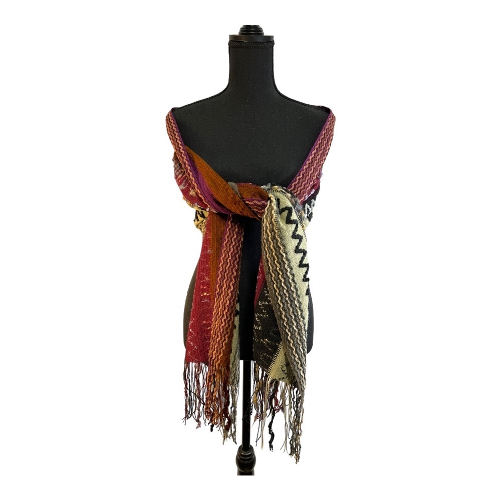 Multi Color Sequin Boho Scarf Or Wrap In Berry Ru… - image 5